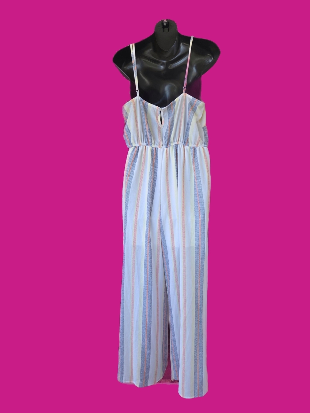 Trixxi Clothing Company Pastel Striped Maxi Jumpsuit in Blue, Pink, Cream, Tan - Picture 3 of 5
